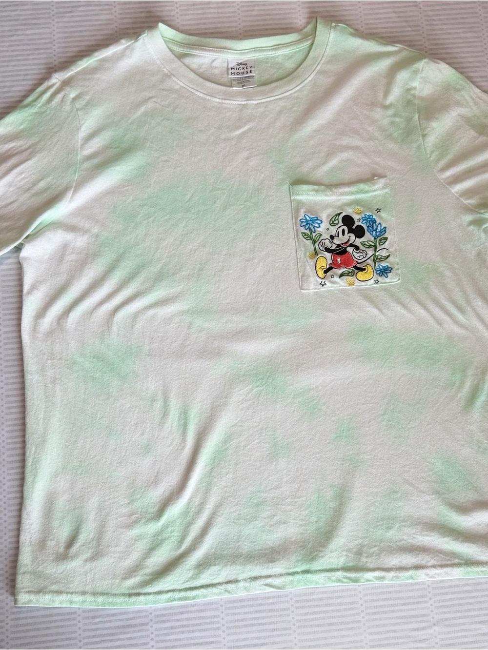 Disney Mickey Mouse stitched Pocket Tee - Light Green Tie-Dye vintage Mickey